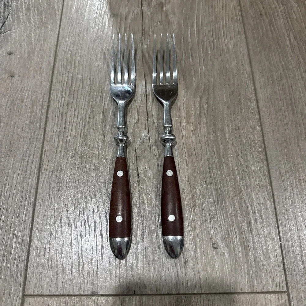 Chefs Dinner Fork Bistro Woodgrain‎ Brown 18/8 Stainless Steel Set of 2